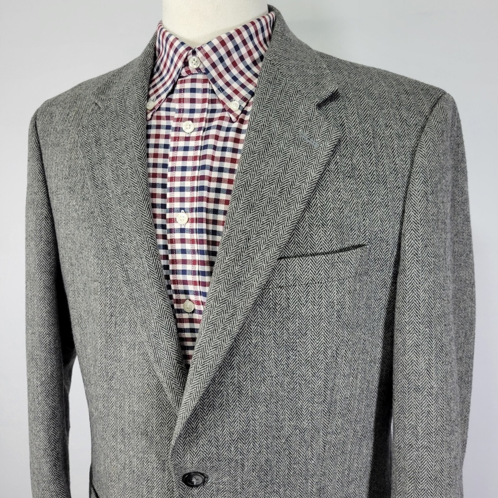 Croft Barrow Men's Tweed Sport Coat Blazer Two Button Gray Herringbone Poly 42R - Picture 10 of 14